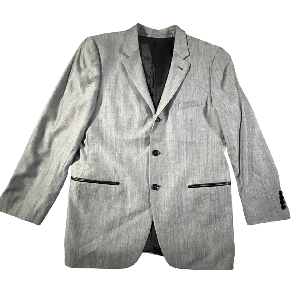 John Varvatos USA Zeppelin Blazer Mens 44R Grey Herringbone Wool Blend 3-Button